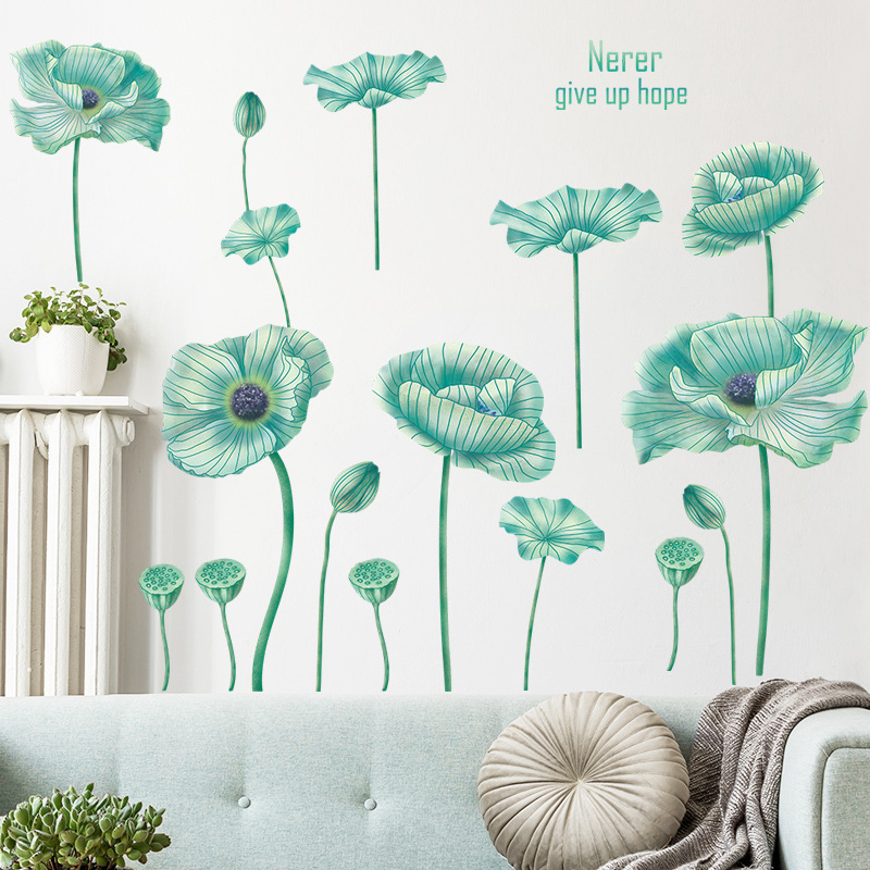 Ychon Romantic Wall Stickers for Bedroom Dandelion Sunflower Lotus leaf Self-Adhesive sticker Beautiful Home Decoration sticker