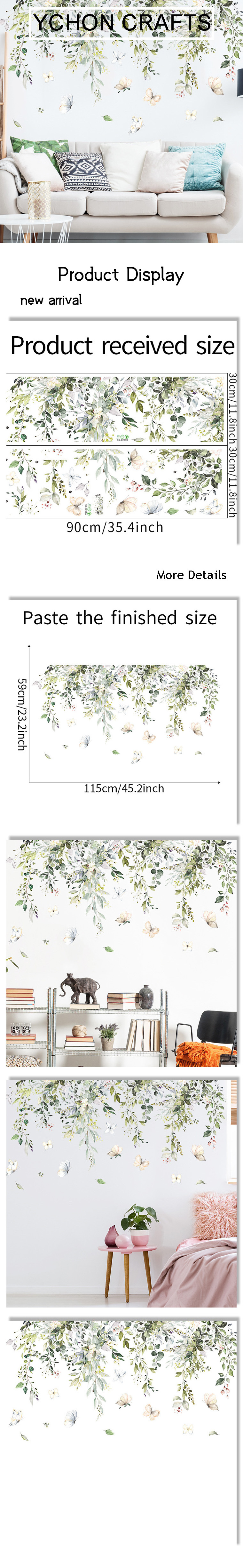 Ychon Green Plants Wall Decoration Sticker Garden Magnolia Wall Stickers Bedroom Wall Door Decor Murals Car Stickers