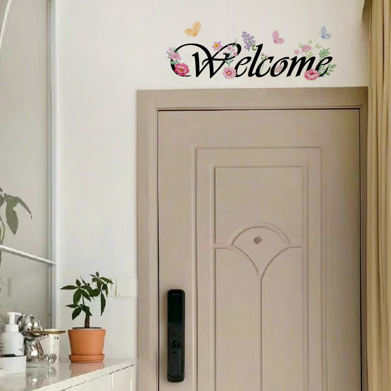 Ychon Welcome Wall Decoration Sticker Flower Decorative Wall Decal Bedroom door sticker for Home Decoration