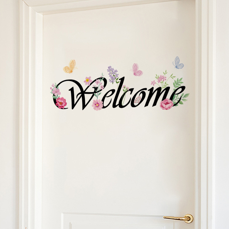 Ychon Welcome Wall Decoration Sticker Flower Decorative Wall Decal Bedroom door sticker for Home Decoration