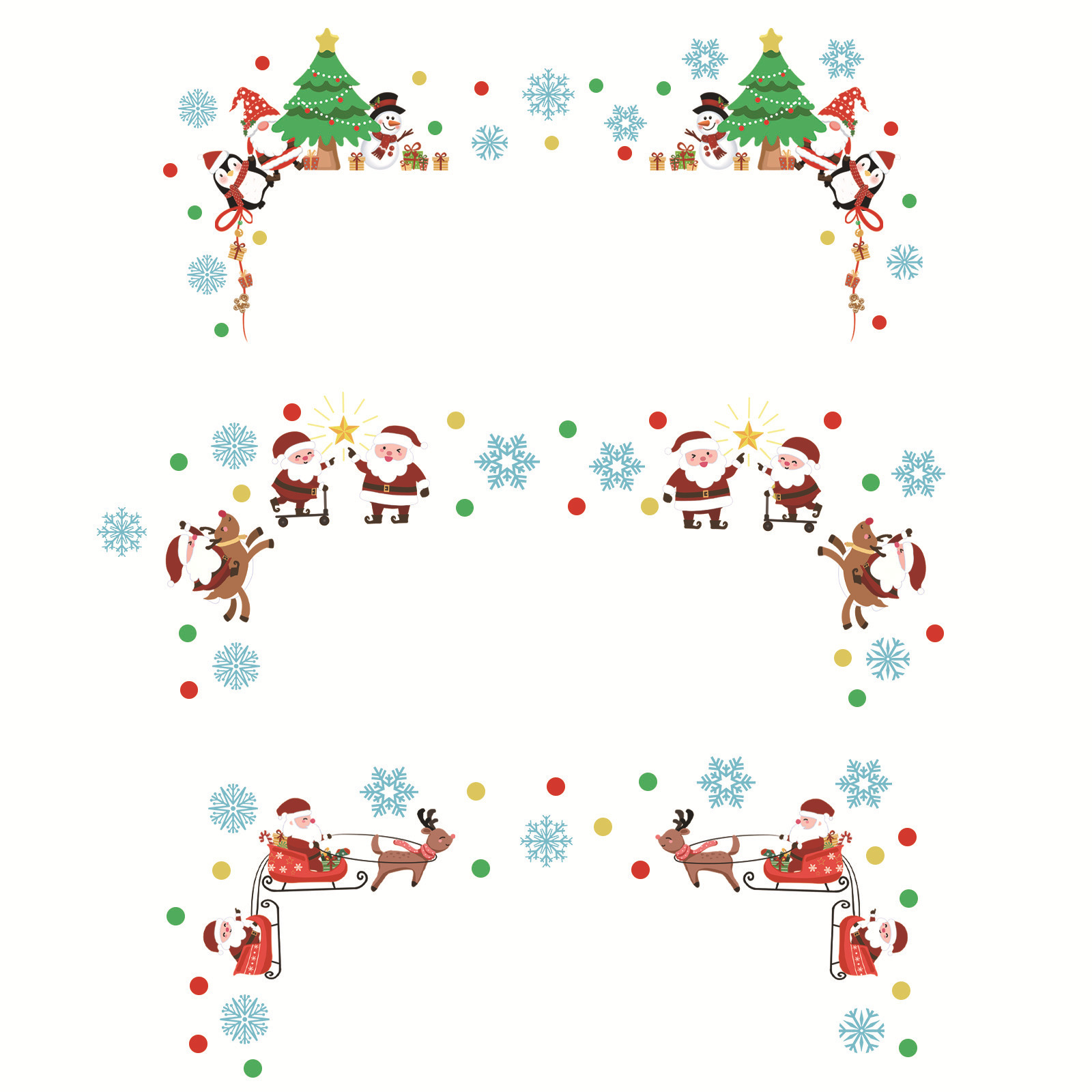 Ychon Christmas Wall Decoration Snowflake Santa Claus Adhesive Stickers PVC Wall Sticker for Home Decoration