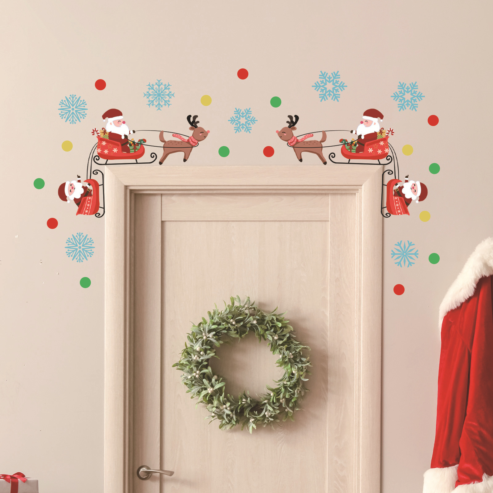 Ychon Christmas Wall Decoration Snowflake Santa Claus Adhesive Stickers PVC Wall Sticker for Home Decoration