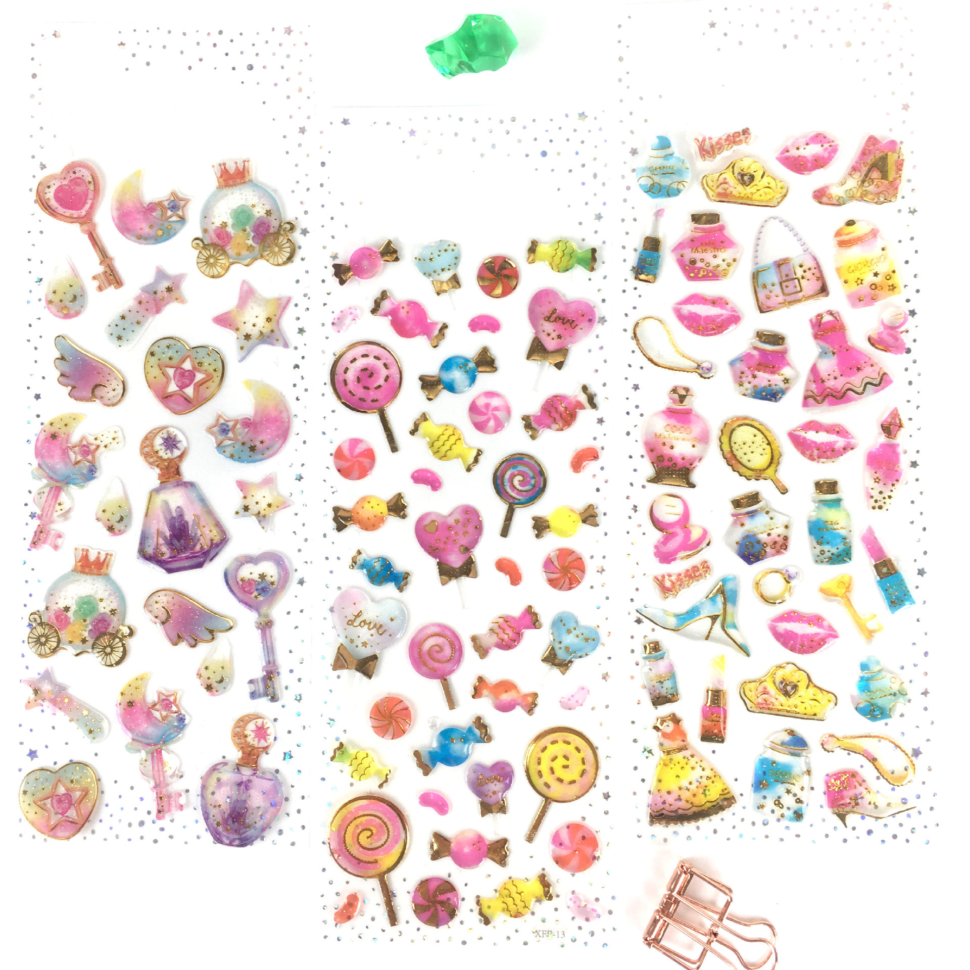 Ychon Crystal drop glue hot stamping sticker diary ledger mobile phone girl heart sticker Decals  Resin Crystal Sticker