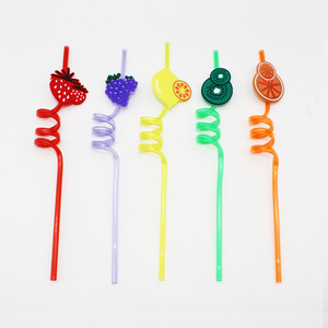 Ychon Flexible Disposable Plastic Drinking Straws Colorful Fruit Theme Spiral Drinking Straws Reusable Plastic Straws