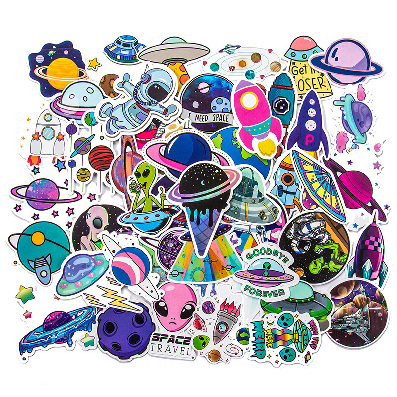 Ychon A set of 50 cartoon planet stickers Planet Ship stickers PVC waterproof stickers