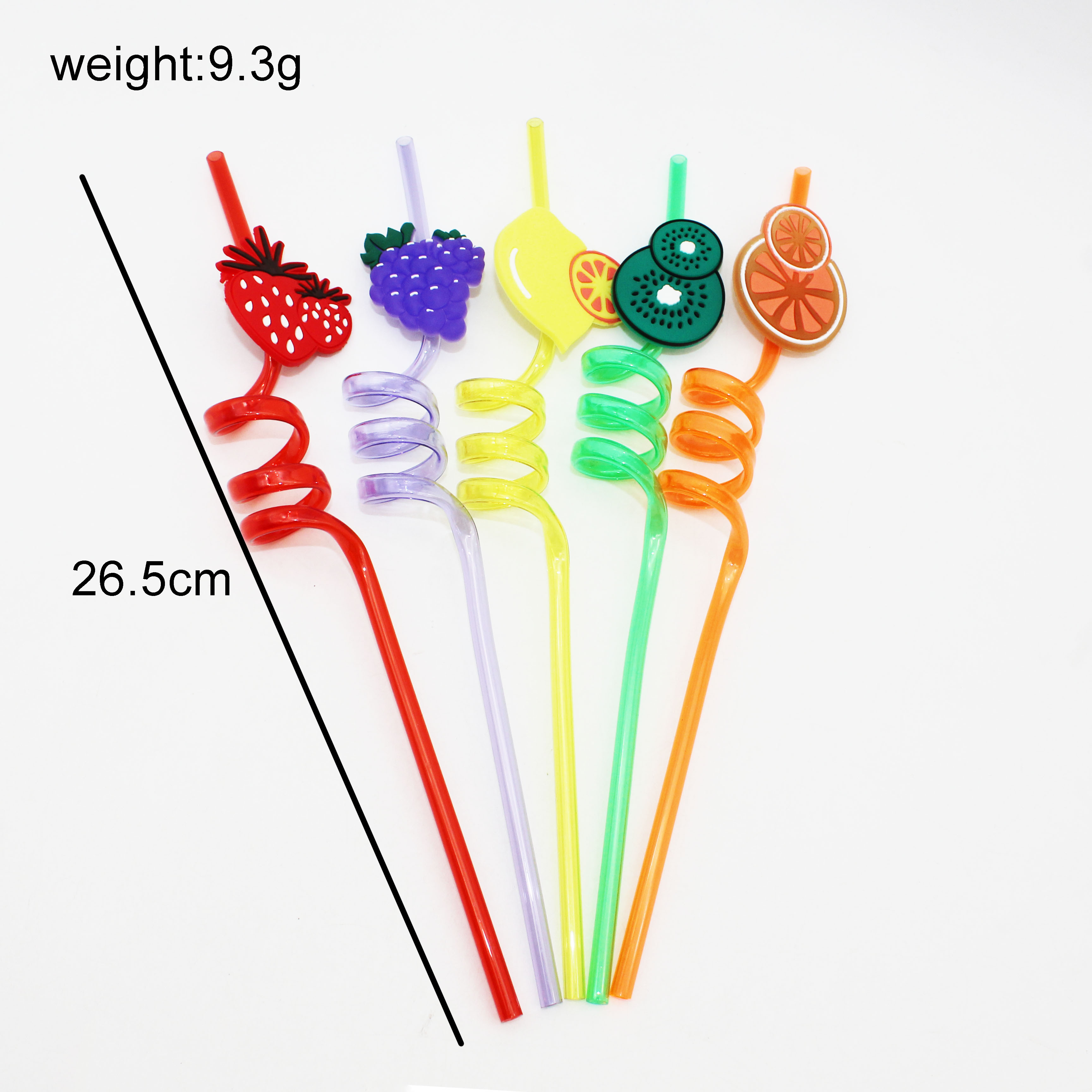 Ychon Flexible Disposable Plastic Drinking Straws Colorful Fruit Theme Spiral Drinking Straws Reusable Plastic Straws