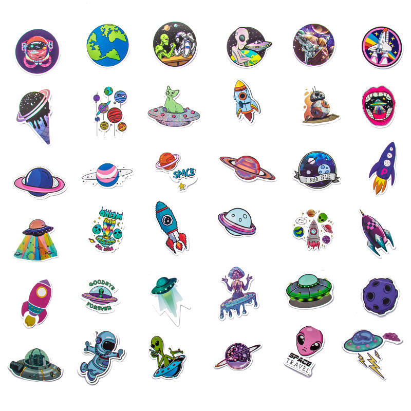 Ychon A set of 50 cartoon planet stickers Planet Ship stickers PVC waterproof stickers