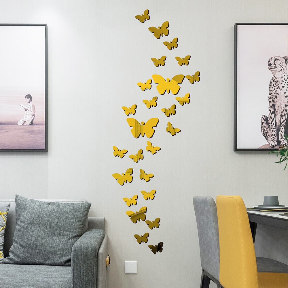 Ychon Creative Wall Decoration Acrylic Stereo Butterfly Mirror Stickers Wall Self-adhesive Sticker for Home Decoration