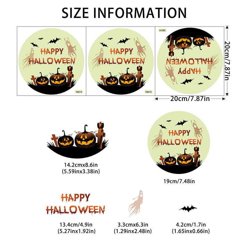 Ychon Halloween Party Decoration PVC Adhesive Horror Bat Sticker Glow Halloween Sticker for Party Supplies