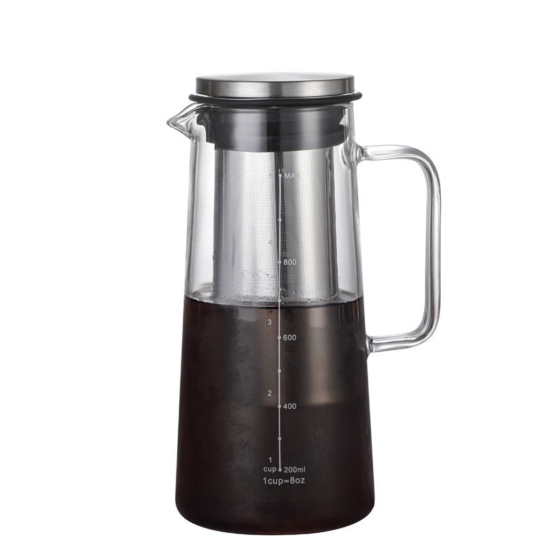 1000ml Glass Cold Brew Coffee Maker Ice Tea Brewer Borosilicate Glass Pitcher with Stainless Steel Mesh Filter