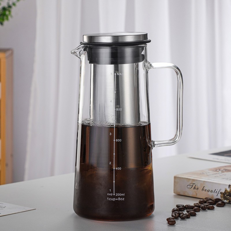 1000ml Glass Cold Brew Coffee Maker Ice Tea Brewer Borosilicate Glass Pitcher with Stainless Steel Mesh Filter