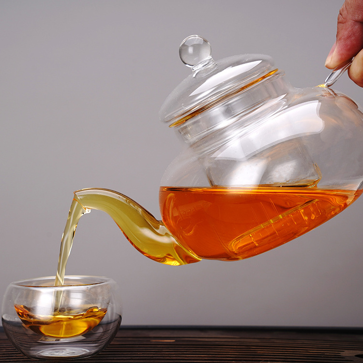 Wholesale Glass Teapot Set Heat Resistant Borosili 600ML Glass Teapot Set Flower Tea With Infuser