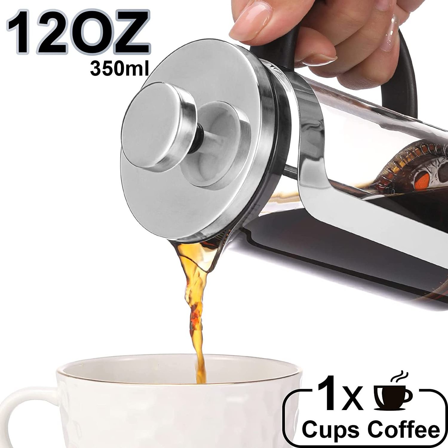 Glass French Press Coffee and Tea Maker Single Serve Coffee Brewers 304 Stainless Steel Coffee Press