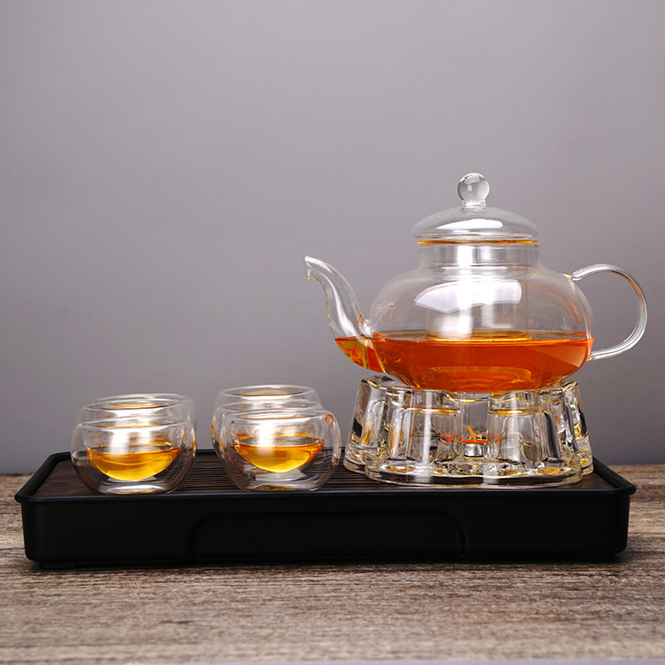 Custom Logo 600ML Glass Tea Pot With Infuser Glass Tea Pot Heat Resistant Glass Tea Pot Set