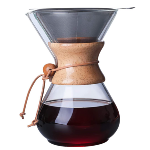 8 Cup Pour Over Glass Coffee Maker Glass Pour Over Carafe Drip Coffee Maker Glass with Reusable  Stainless Steel Filter