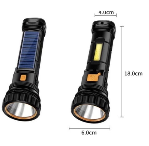 Camping Portable Led Multi-function Solar Flashlight Factory Wholesale 2023 Outdoor AA ABS IP65 Rechargeable Flashlight 5w 30000