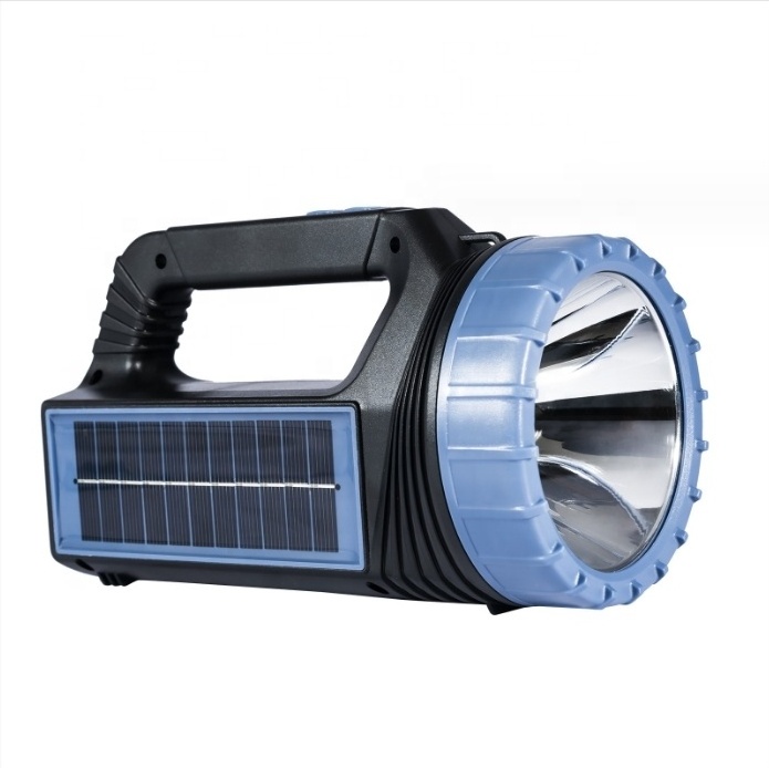 2023 New outdoor solar LED strong light portable searchlight camping emergency patrol USB charging searchlight flashlight