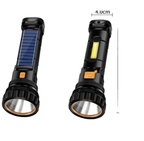 2023 Outdoor camping portable led multi-function solar flashlight super bright with USB rechargeable