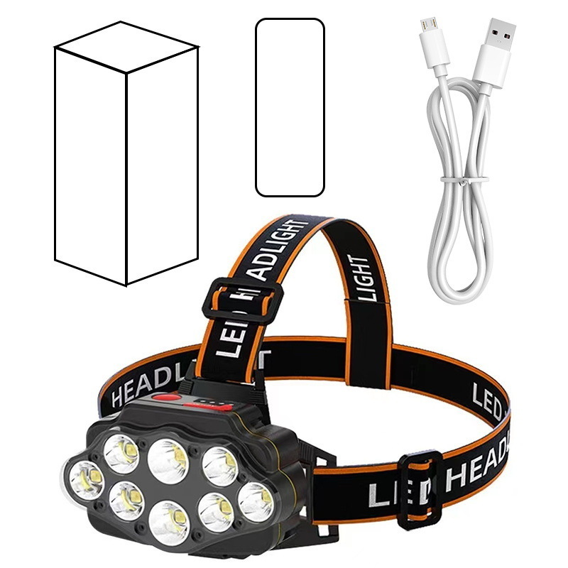 2024 New eight core ultra-bright led headlamp strong light can be charged by USB dual lithium lamp headlamp wearing flashlight