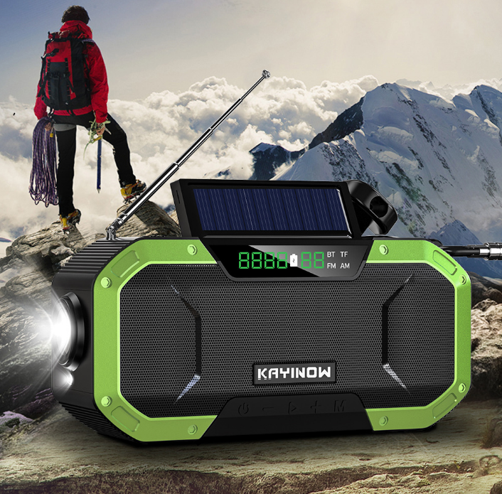 2023 emergency multi-function hand-generated outdoor solar Bluetooth speaker with FM/AM radio LED flashlight