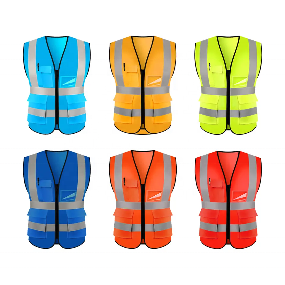 Custom women men mesh reflective jacket workwear shirt construction clothing safety work reflective vest with pockets logo