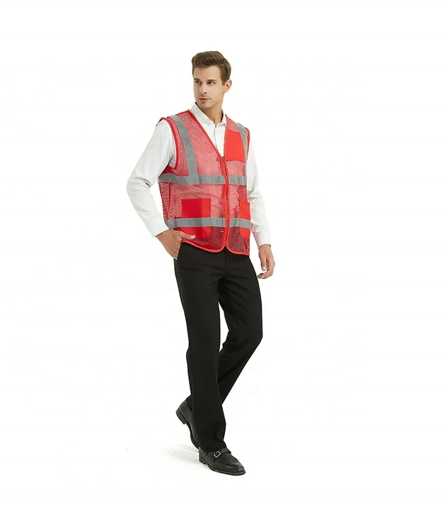 Unisex US Big Mesh Volunteer Vest Zipper Front Safety Vest with Reflective Strips and Pockets