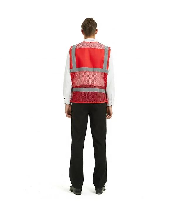 Unisex US Big Mesh Volunteer Vest Zipper Front Safety Vest with Reflective Strips and Pockets