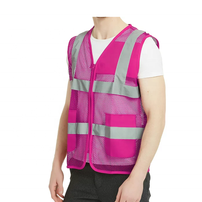 Unisex US Big Mesh Volunteer Vest Zipper Front Safety Vest with Reflective Strips and Pockets