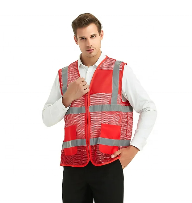 Unisex US Big Mesh Volunteer Vest Zipper Front Safety Vest with Reflective Strips and Pockets