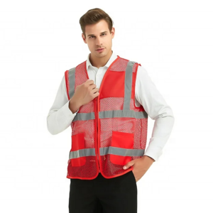 lightweight and breathable fluorescent polyester mesh fabric Reflective Safety Vest