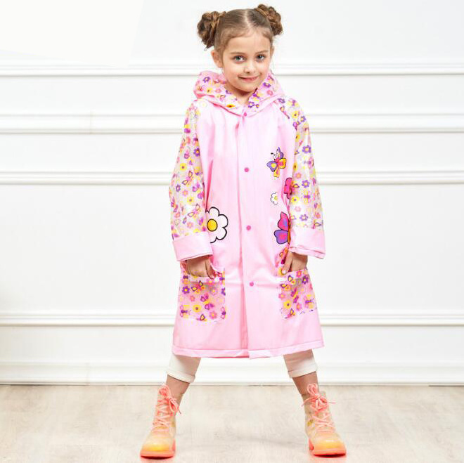 girls cool raincoat with print backpack customized padding at hood