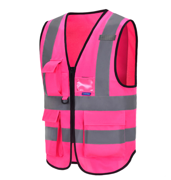 7 Pockets Pink High Visibility reflective safety vest