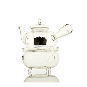 Custom Hand Blown Small Heat Resistant Clear Borosilicate Glass Teapot with Burner for Drinking