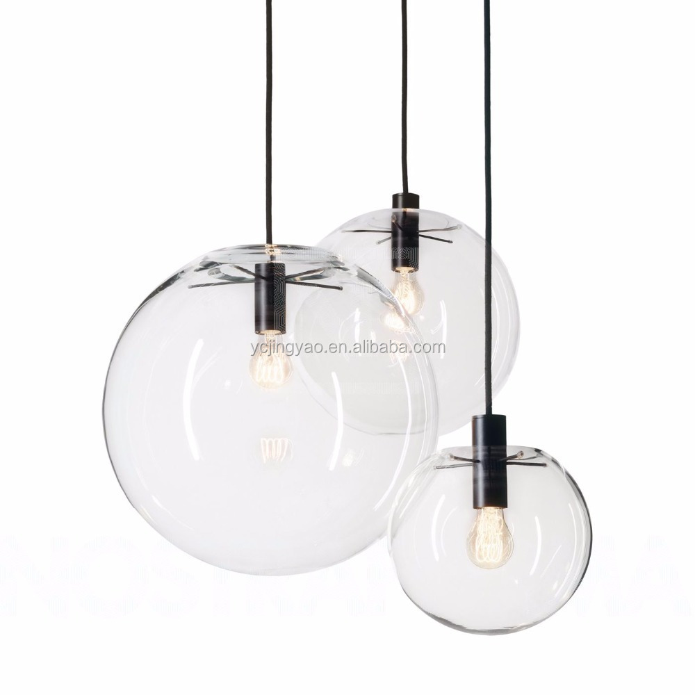 Customized Hand Blown Round Clear Glass Ball Shade Ceiling Lamp Pendant Lights Lighting Fixtures