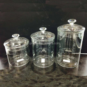 Hand Made Clear Cylinder Glass Candle Jar for Candle Making with Glass Lid