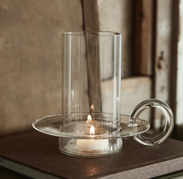 Customized Transparent Hand-blown Large Glass Candle Holder with Handle for Home Decoration