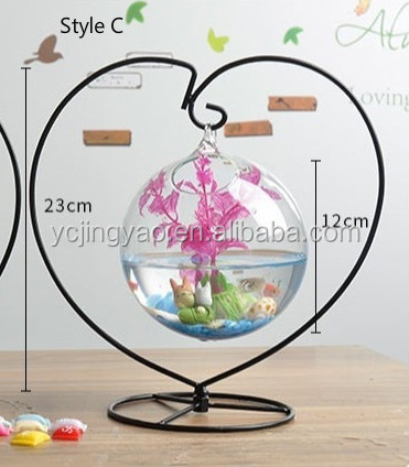 Hanging Desk Glass Fish Bowl Vase Indoor Outdoor Fish Tank Aquarium with Stand