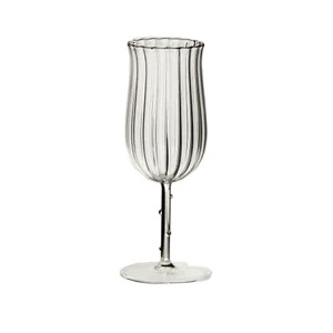 Custom Glass Stemware Heat Resistant Striped Party Glassware Clear Ribbed Borosilicate Decorative Dots Stem Glass Wine Glasses