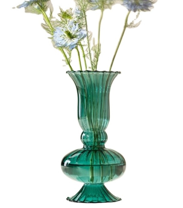 Wholesale Customized Hand Blown Ribbed Nordic Spray Color Flower Glass Vase Delicate Bud Vase