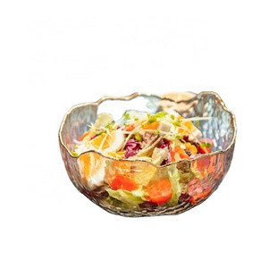 Wholesale Customized 380ml/510ml/990ml Gold Rim Glass Salad Bowl Cut Elegant Fruit Bowls Dinnerware Dessert Bowls Tableware Set