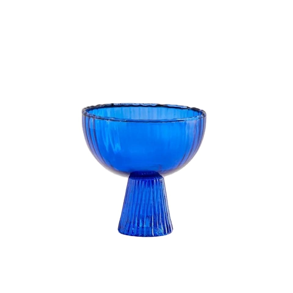 Custom Made Modern Style Blue Hand-blown Heat-resistant Striped Wine Champagne Glass Goblet