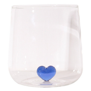 OEM Creative Heat Resistant Healthy Drinking Round Heart Bottom Glass Cup for Home Bar Drinkware Couple Gifts