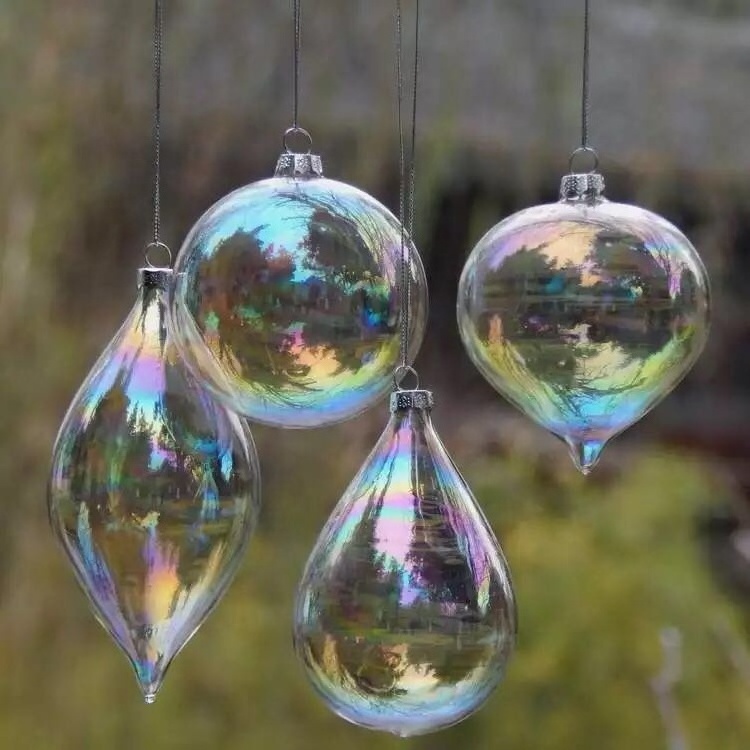 Customized 100mm Iridescent Glass Christmas Tree  Ball Ornaments