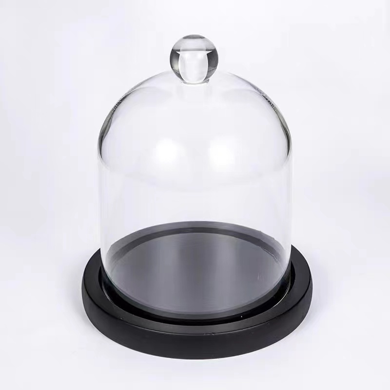 Handmade Clear Glass Cloche Bell Jar Candle Dome with Black Base for Wedding Gift House Decoration