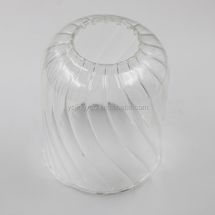 Hand Blown Clear Borosilicate Flat Ribbed Candle Holder with Black Wooden Base