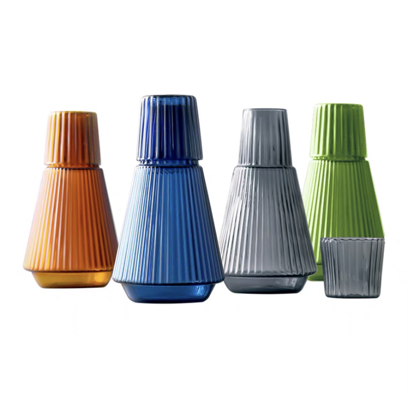 Custom Colored Heat Resistant High Borosilicate Ribbed Coffee Glass Water Jug Carafe Set With Tumbler Glass