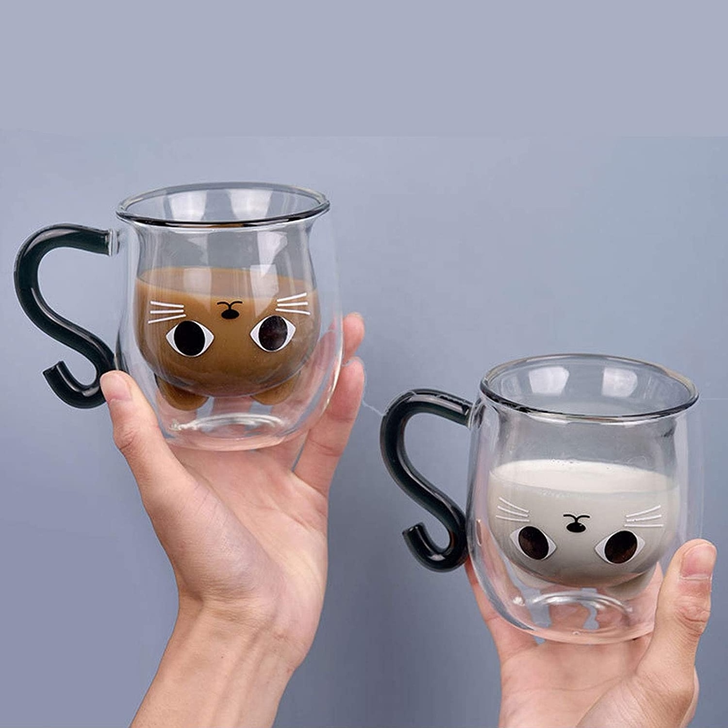 Wholesale Custom Funny Printing Cartoon Tea Cup 3D Animal Cute Black Cat Shape Glass Coffee Mug With Handle