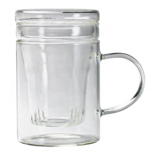 Custom Made Borosilicate Drinking Glass Personal Tea Brewer Cup with Loose Tea Infuser and Handle