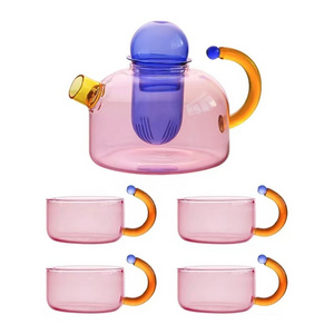 Wholesale Customized Colored Glass Tea Kettle Coffee Maker Glass Teapot with Removable Loose Tea Infuser