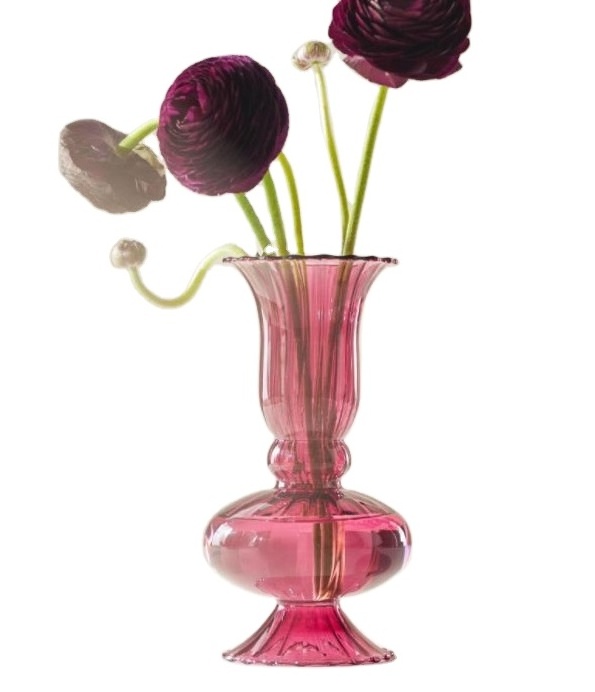 Wholesale Customized Hand Blown Ribbed Nordic Spray Color Flower Glass Vase Delicate Bud Vase